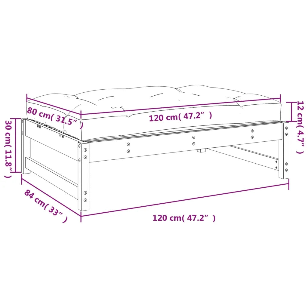 Poggiapiedi da Giardino 120x80 cm Legno Massello di Pino Grigio 825739