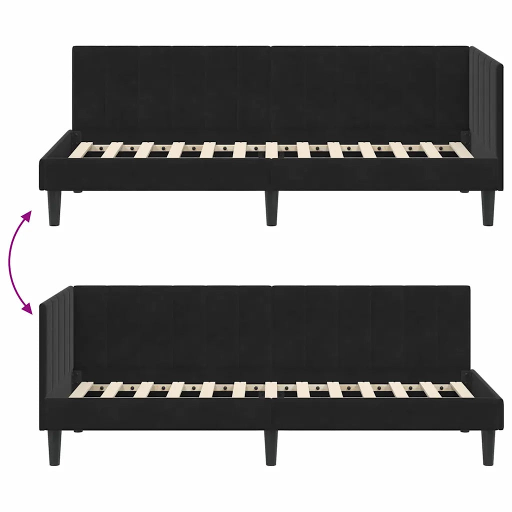 Letto singolo | Letto per adulti | Cornice del letto ad angolo Nero 80 cm x 200 cm Velluto
