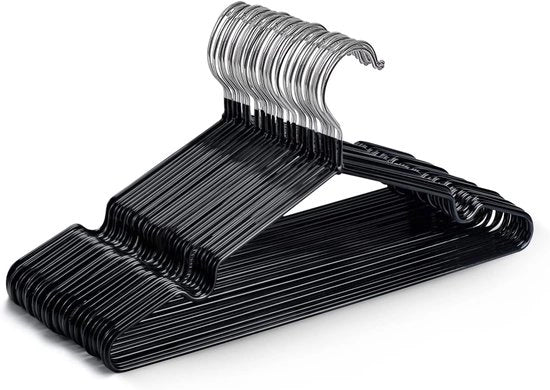 Hangers di legno - Dompelcoating in metallo - Struttura robusta - Hangers di abbigliamento spazia occupanti per armadio e stendibiancheria - 20 pezzi - Nero
