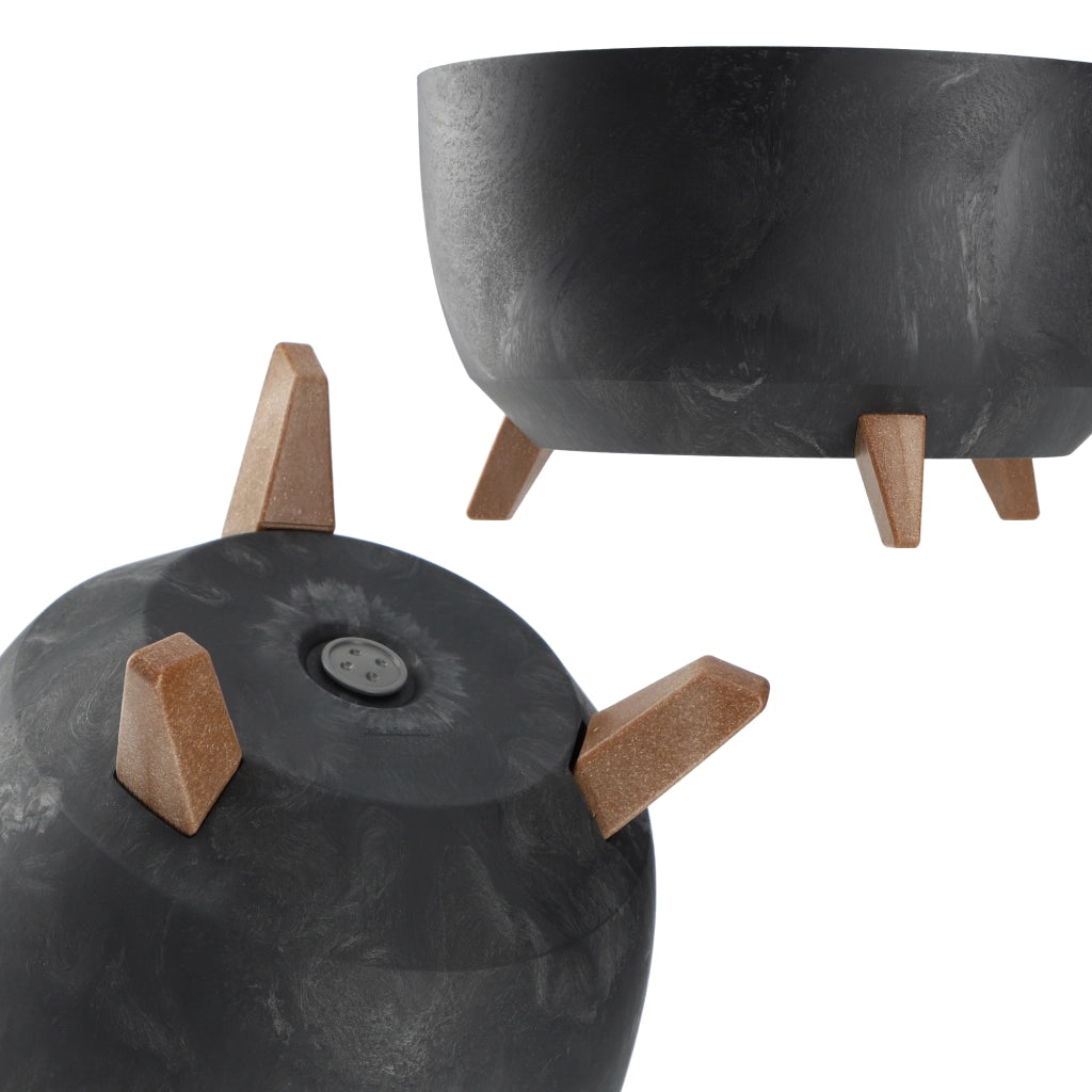 Vaso da fiori KADAX 40 cm con coperchio e piedini in sughero, colore nero.
