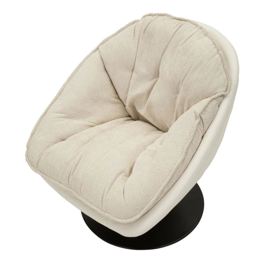 Poltrona girevole in tessuto crema con base nera
