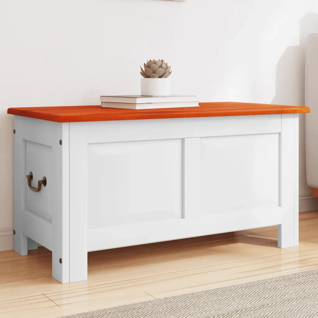 Cassapanca con Coperchio Marrone e Bianco Legno Massello Acacia CFW9320534