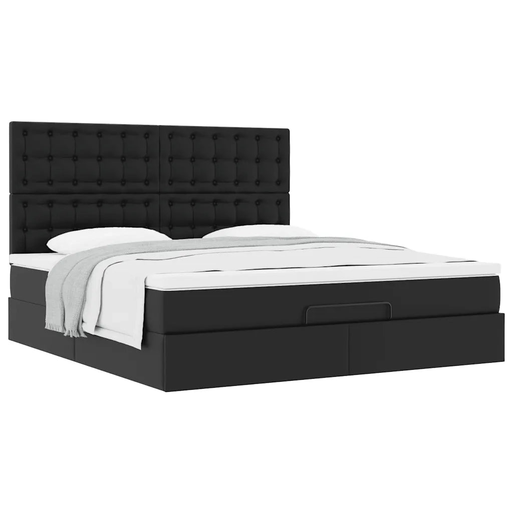 Struttura Letto Pouf con Materasso Nero 160x200 cm Similpelle 3313011