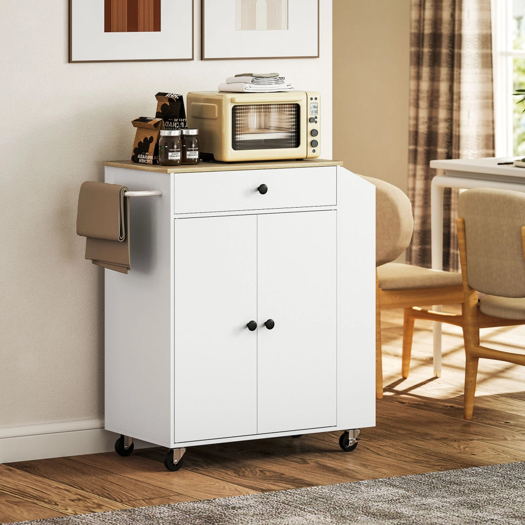 Carrello da Cucina con 1 Cassetto 2 Ante 3 Ripiani per Spezie e Portaasciugamani con Ruote per Cucina Bianco