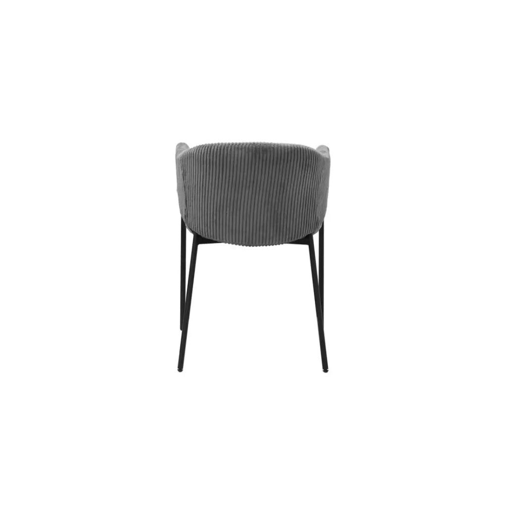 Sedia da pranzo IMANY – Velluto a coste grigio scuro – Braccioli – Piedi in metallo nero – Stile design / industriale