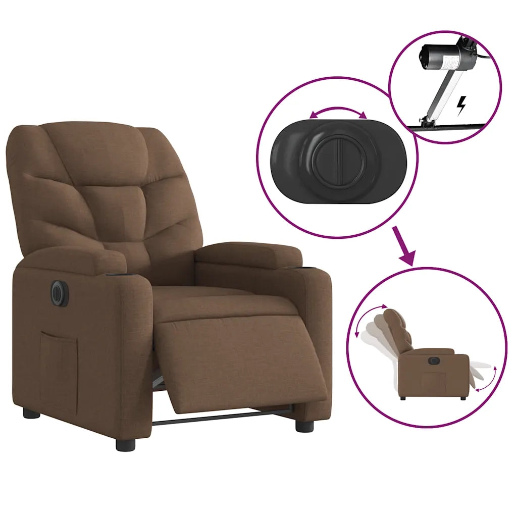 Poltrona | Sedia Relax Elettrica Reclinabile Marrone in Tessuto