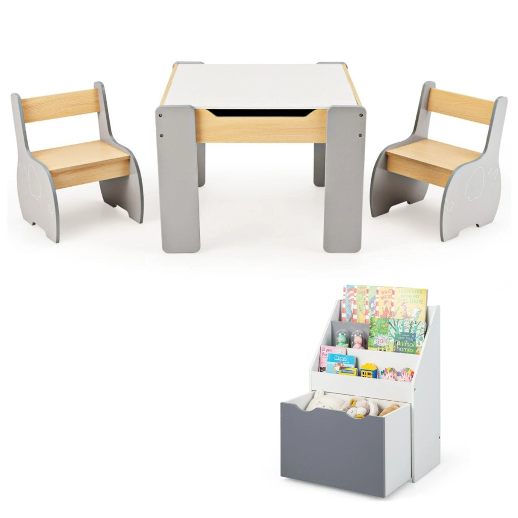 Set di tavolo e sedie per bambini e scaffale per bambini, Set di mobili 3 PCS e libreria perfetta per la stanza dei giochi