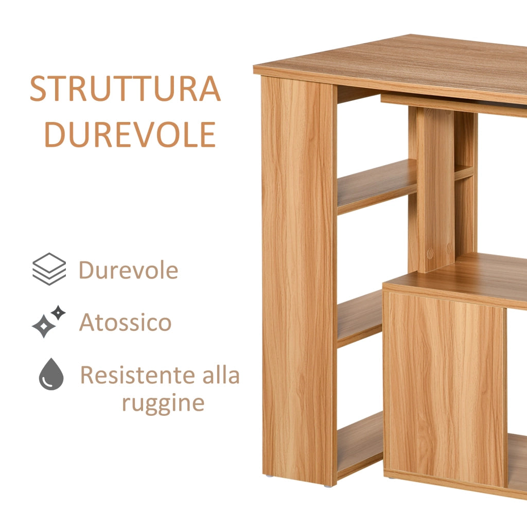 Easycomfort Scrivania Computer PC Angolare con Design a L Girevole a 5 Ripiani per Casa e Ufficio, Tavolo da Pranzo in Legno, 120x110x74.5 cm