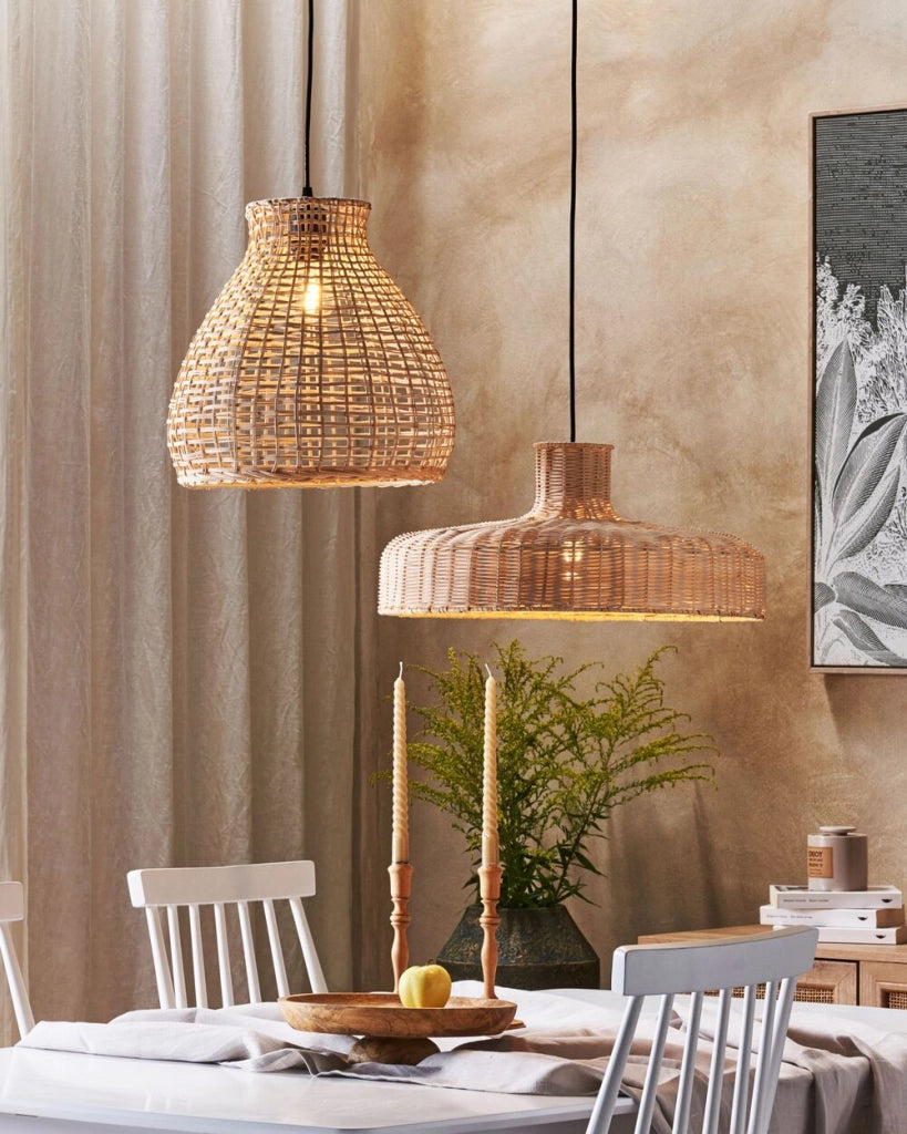 Lampadario a sospensione rattan beige naturale fatto a mano 108 cm boho