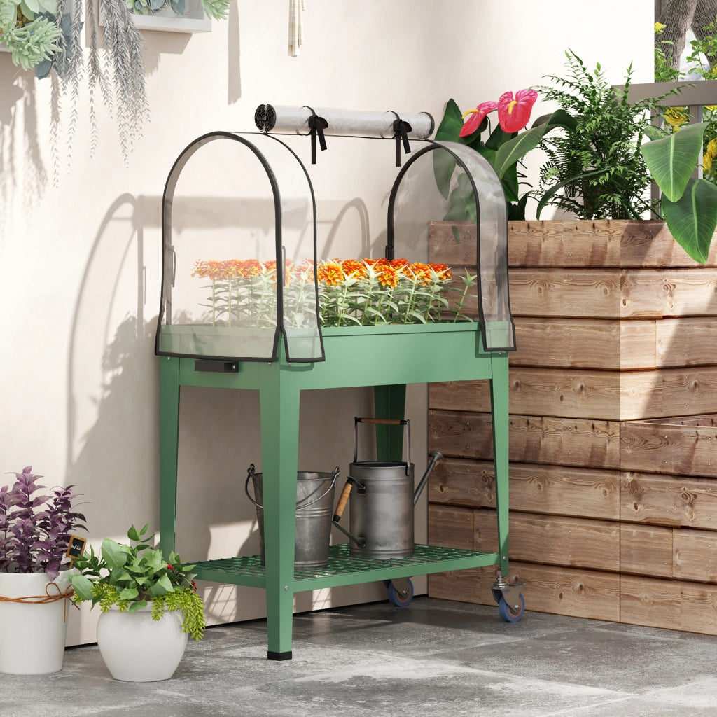 Letto da Giardino Urbano con Ruote e Ripiano ¨C Zephmum ¨C 80x40x120 cm Verde