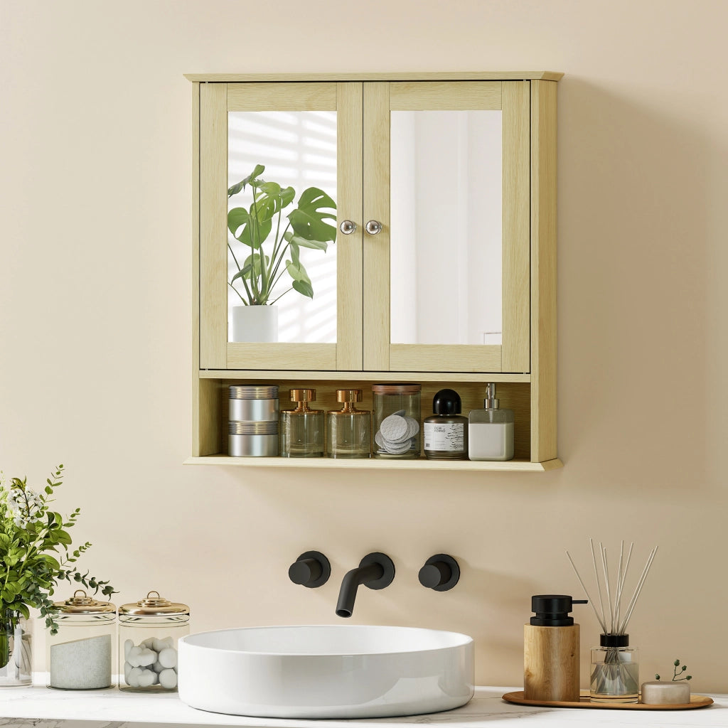 Armadietto Bagno con Specchio e Ripiani ¨C zephmum ¨C Legno Naturale 56x13x58cm
