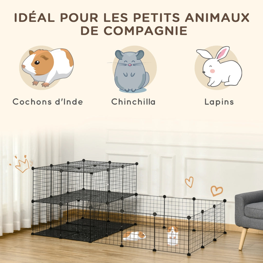 Recinto modulare per piccoli animali ¨C zephmum ¨C 2 livelli, 45 pannelli, 175x105x70 cm, nero