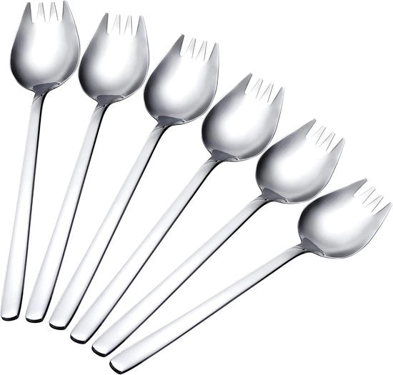 Levere da cucina in acciaio inossidabile 2 in 1, lunghezza 18,5 cm, forchetta/saladiera e cucchiaio/dolce