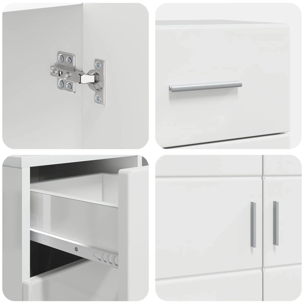 Armadio in Legno con cassetto Bianco Lucido 88,5 x 30,5 x 73 cm