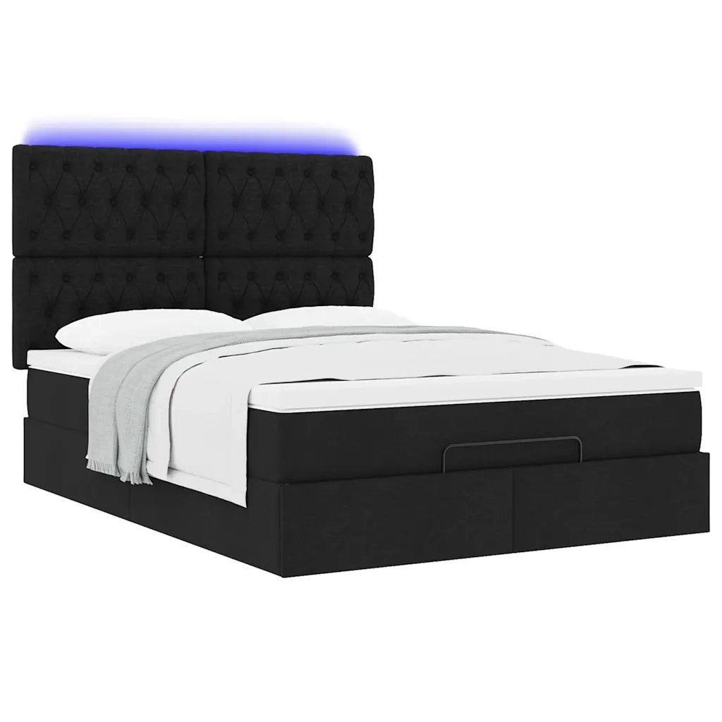 Struttura Letto Pouf con Materasso Nero 140x190 cm in Tessuto 3314088