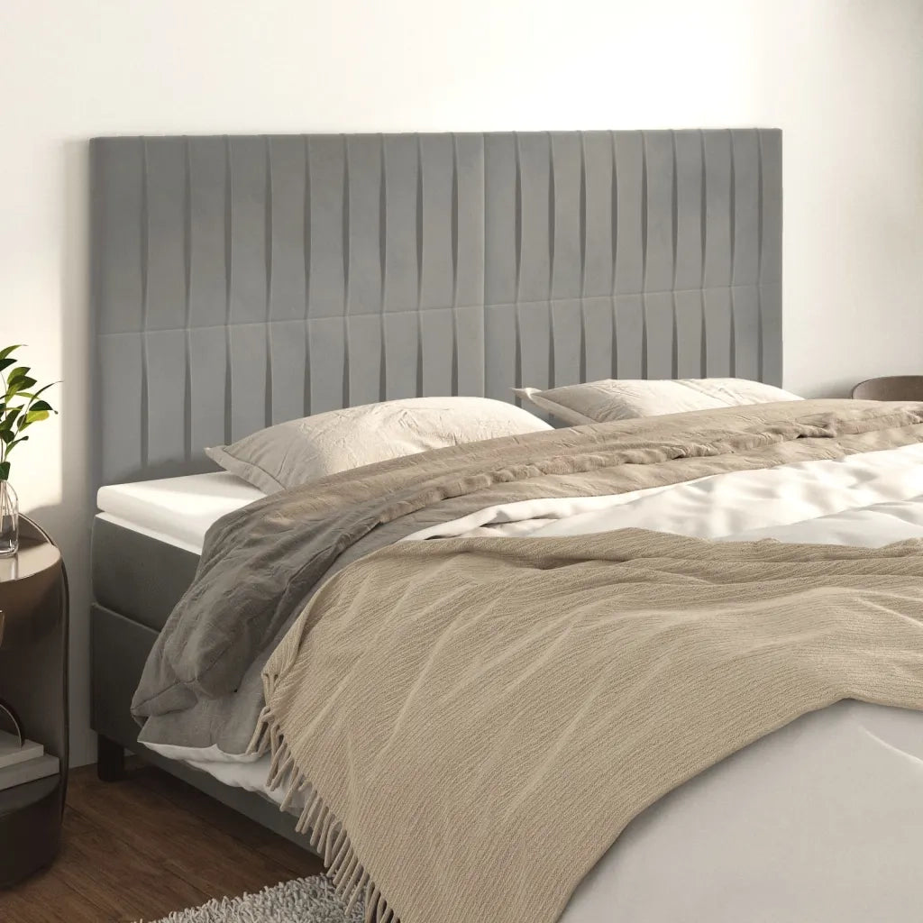 Testiera-Testata Decorativa Grigio Chiaro 200x5x118/128 cm Velluto 727528