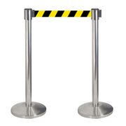 2 Colonnine Tendinastro 3 metri in Acciaio Inox Spazzolato Ø36x101 cm Nastro Giallo/Nero
