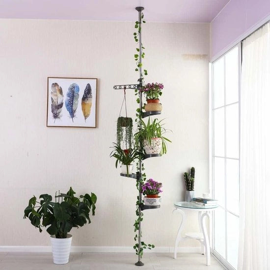 Pianta Recipiente Telescopio - Recipiente per Fiori in Metallo e Plastica - Panchina con 4 Sponde - Altezza Regolabile - Balcone Interno - Grigio - 175-235 cm / 230-290 cm