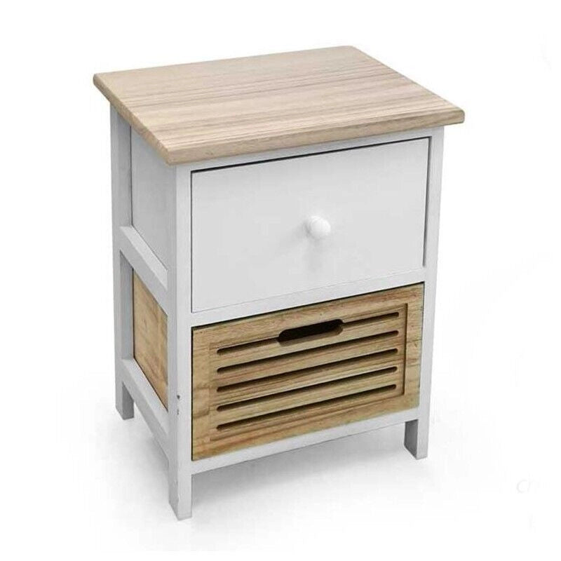 CASSETTIERA IN LEGNO CON 2 CASSETTI COLORE BIANCO E NATURALE 26 X 32 X 46 CM