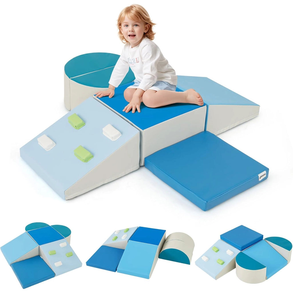 Set di blocchi da arrampicata in schiuma da 6 pezzi con chiusure a velcro, Set morbido leggero per arrampicare e strisciare Blu