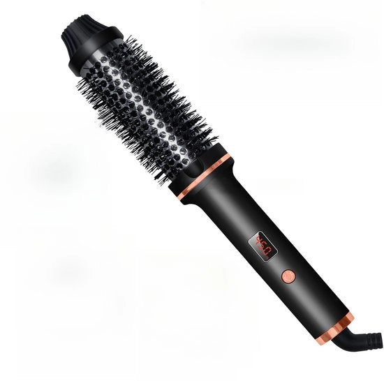 Krulborstello con riscaldamento, riscaldato pennello a forma rotonda per acconciatura, pennello per volume per capelli ondulati, set di cura per capelli ondulati, nero