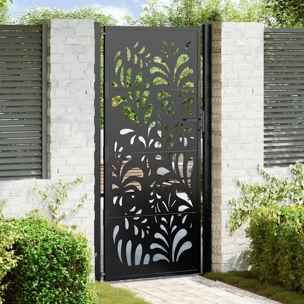 vidaXL Cancello Giardino Nero 105x205 cm in Acciaio Design Ondulato