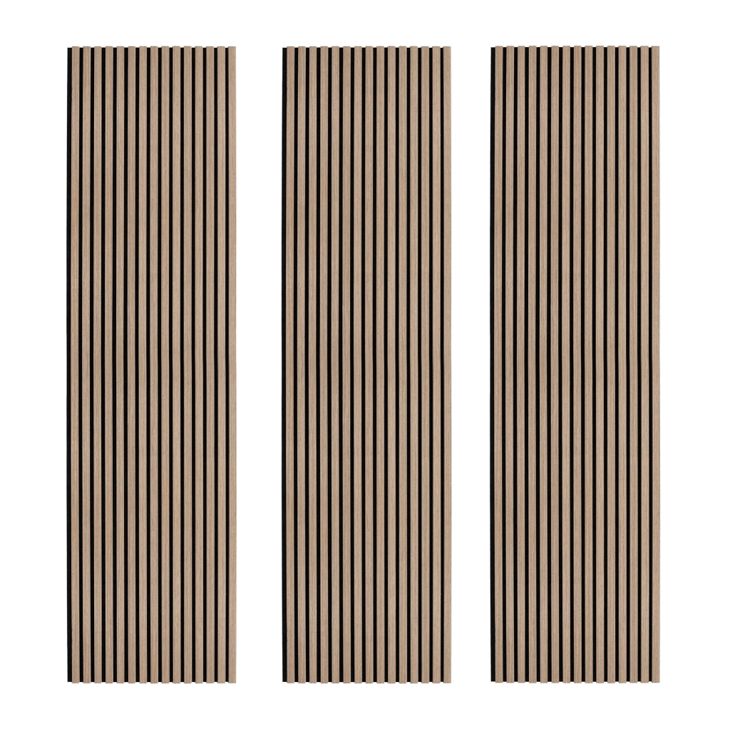 Tre Pannelli Fonoassorbenti con Doghe Noce Chiaro 3D in Legno 2400 x 600mm