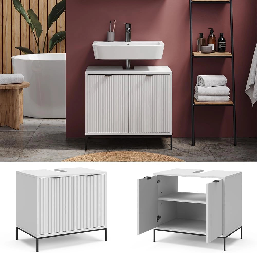 Mobiletto Eliza, Bianco, 70 x 63 cm con 2 porte, per la conservazione di articoli da bagno e prodotti per la cura personale