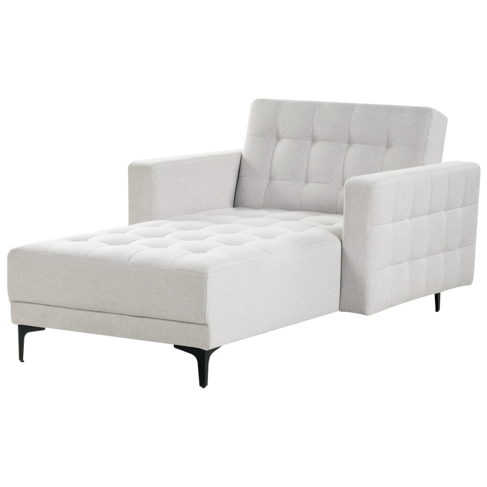 Chaise longue in tessuto trapuntato grigio chiaro Soggiorno moderno Divano reclinabile Gambe dorate Bracci a binario