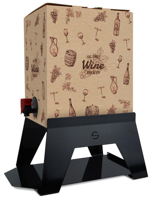 Supporto per Contenitore Vino 10 cm Bag 3L con Vassoio in Ferro Alluminato Lisa Luxury Bacco Nero