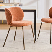 Sedia da Pranzo Chenille ¨C Xylo ¨C Arancione, Schienale Curvo Imbottito, Gambe in Metallo Bronzo