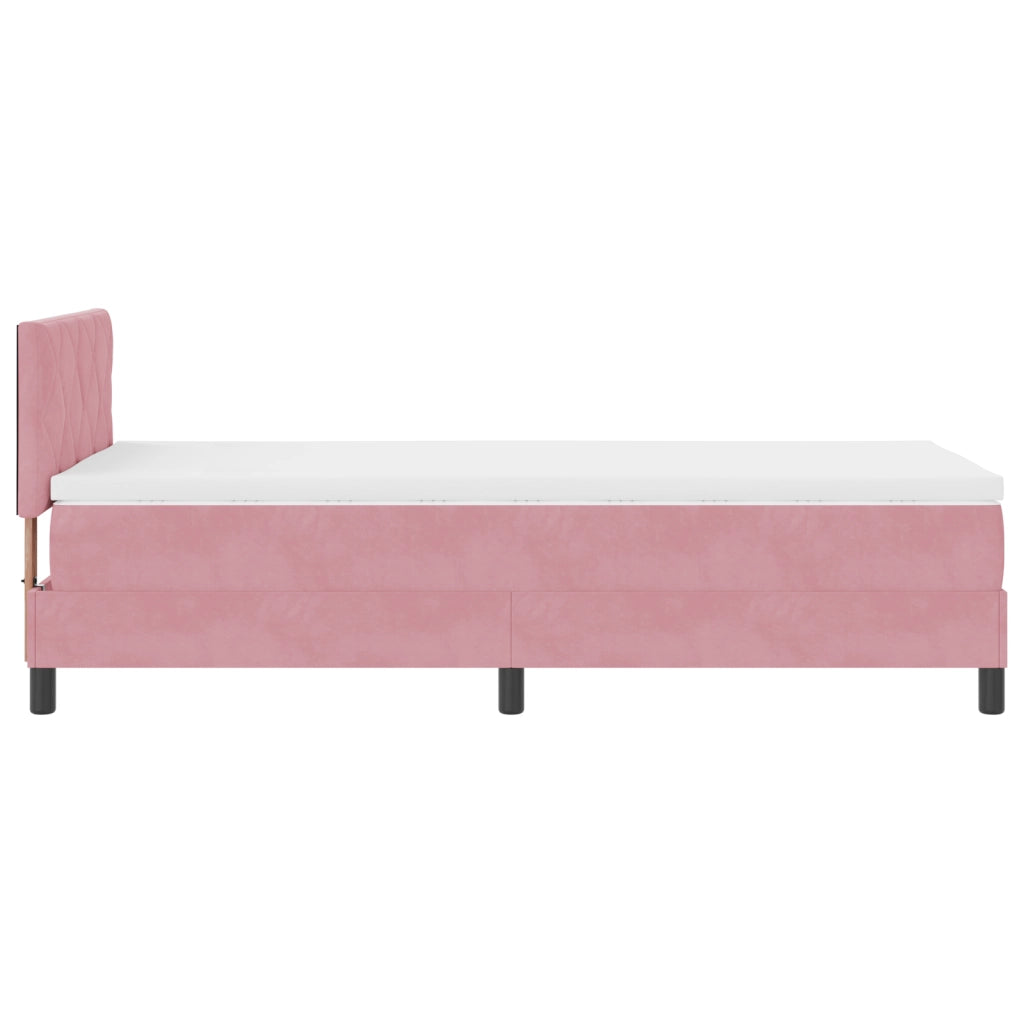 Letto Box Spring  con Materasso e LED Rosa 100x200 cm in Velluto