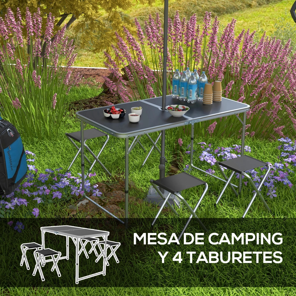 Tavolo da Camping Pieghevole con 4 Sedie ¨C zephmum ¨C Nero 120x60x55-70 cm