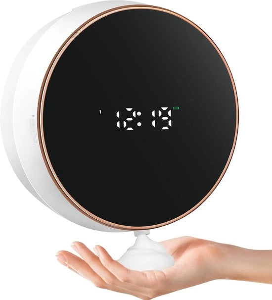Dispensatore di sapone schiumante automatico, 3 velocità regolabili, installazione a parete contattless, dispensatore di sapone schiumante ricaricabile da 300 ml, con display LCD, ricarica via USB, bianco.
