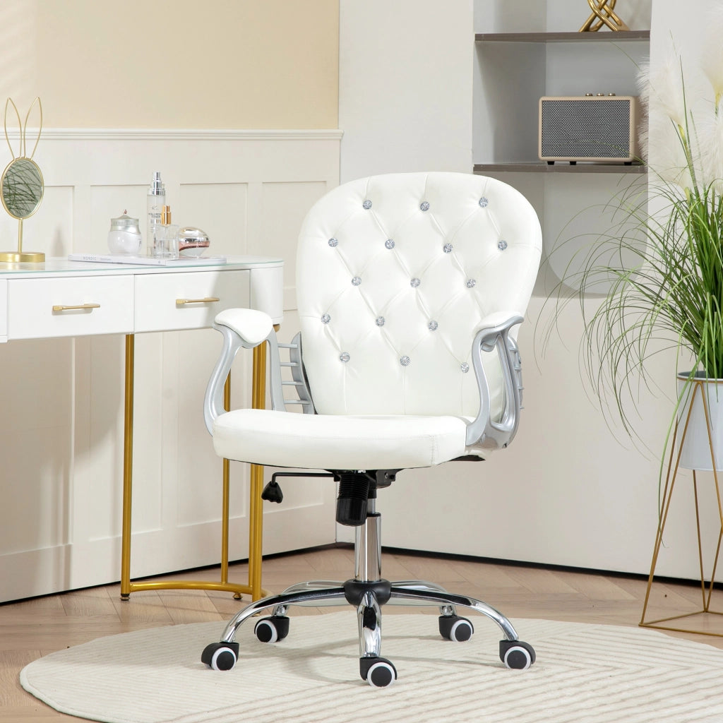 Sedia da ufficio ergonomica per scrivania in similpelle bianca con braccioli e schienale imbottito, design moderno per studio e casa