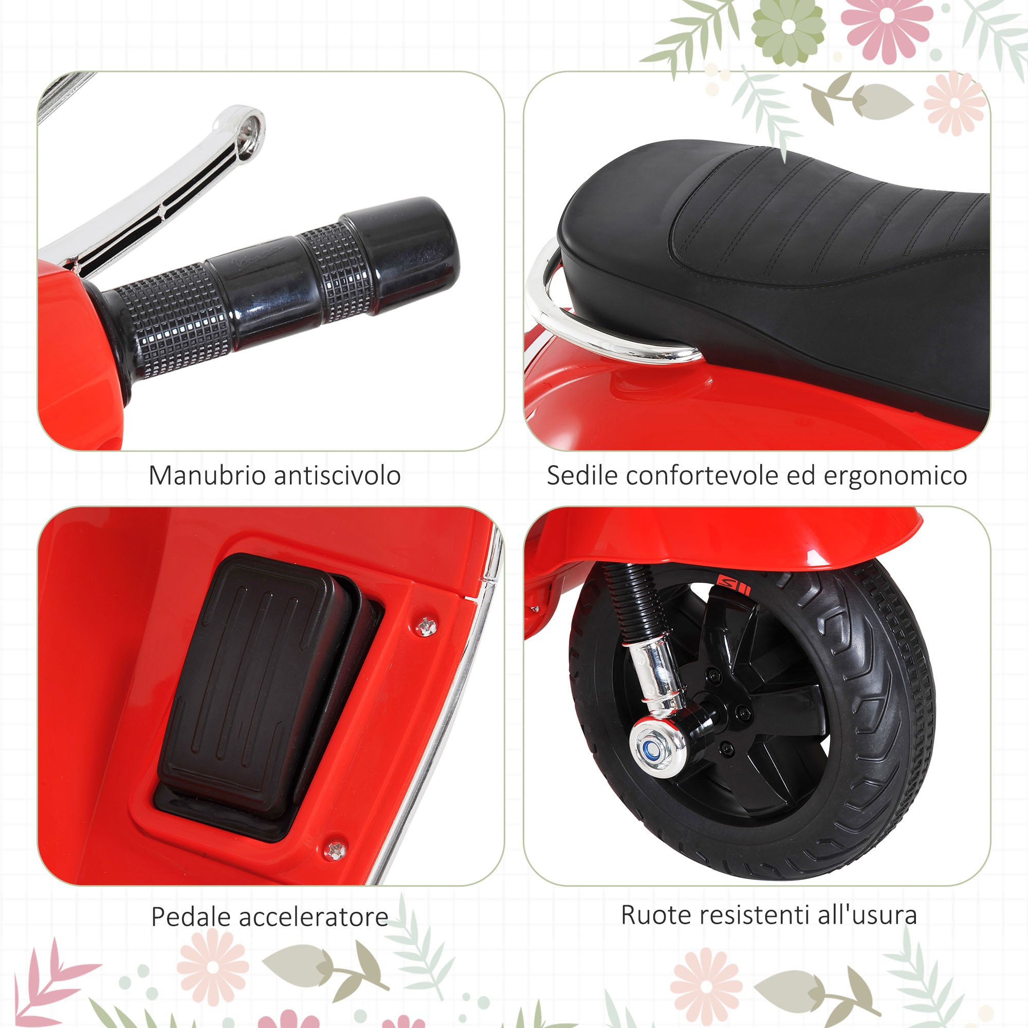 Moto Elettrica per Bambini Piaggio Vespa GTS 6V Rosso