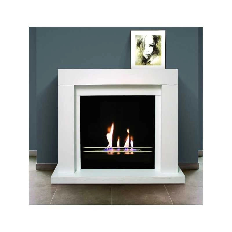 Biocamino pavimento Udine Bianco 2,5 kW – focolare acciaio, struttura legno, vetro frontale – Tecno Air System
