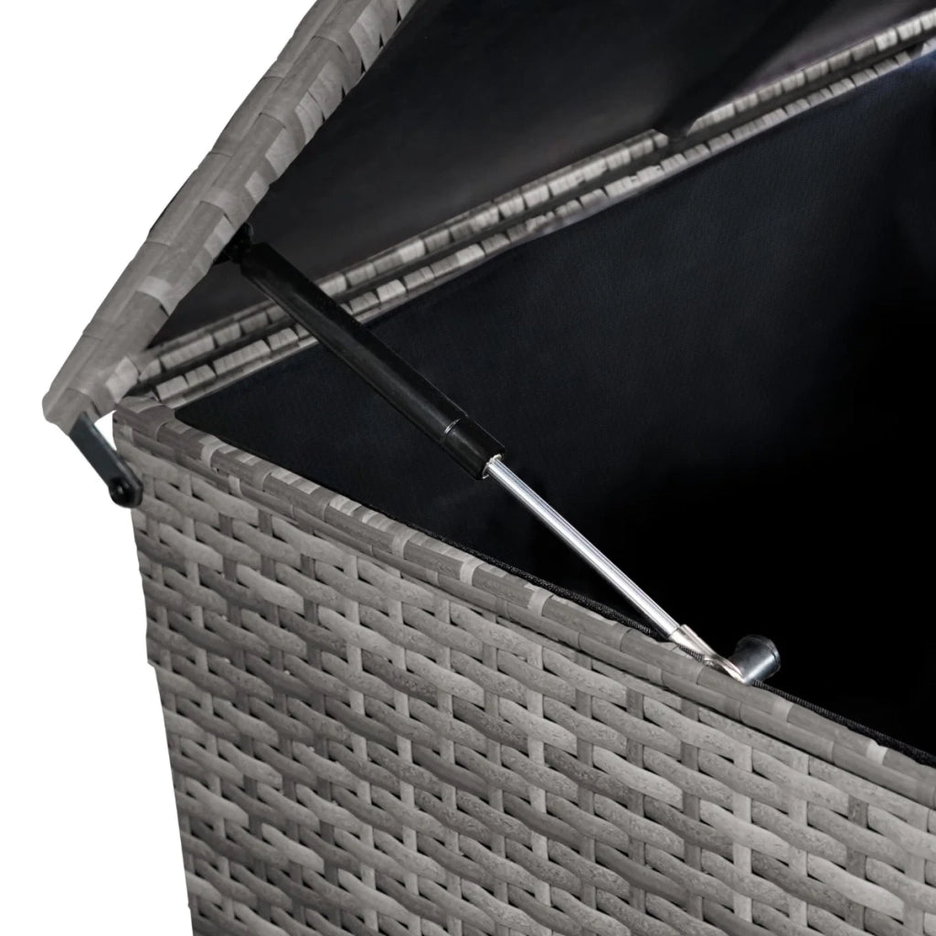 Set d'angolo in rattan e box da giardino Grigio Grande Cuscino Cassapanca 582L Outdoor