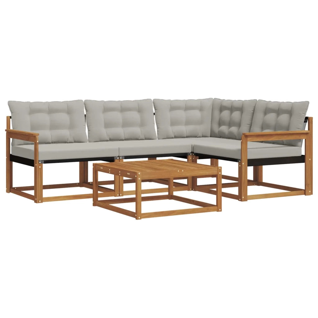 Set di divani da esterno 5 pcs Grigio Naturale e Chiaro