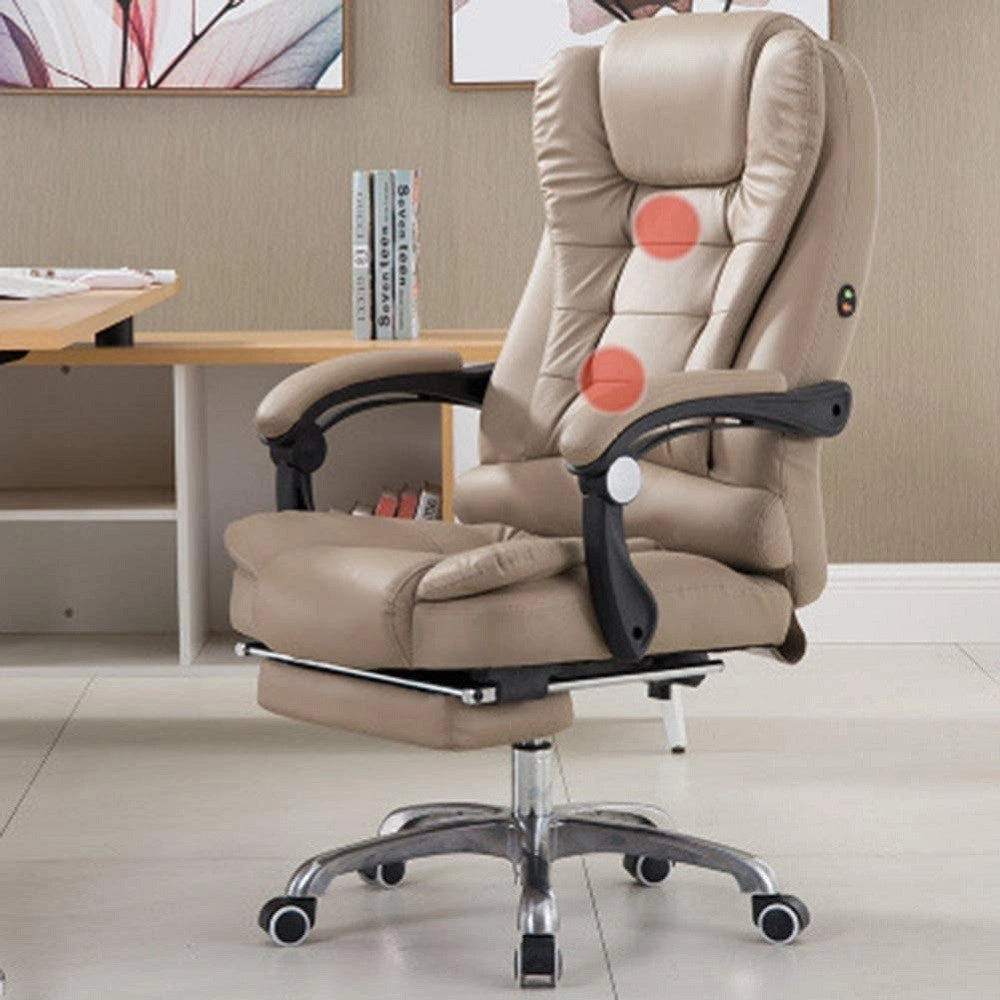 Trade Shop - Sedia Ufficio Girevole Da Gioco Poggiapiedi Scrivania Reclinabile In Pelle Beige -