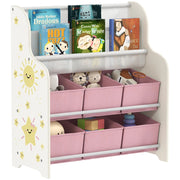Scaffale Portagiochi con 6 Cassetti in Tessuto e Libreria a 2 Livelli, in Legno e Acciaio, 63x30x71 cm, Rosa