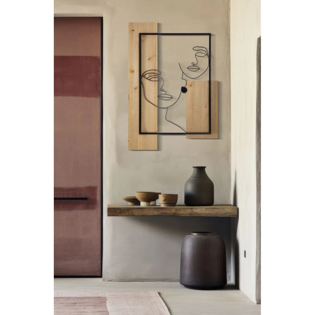 Decorazione in Metallo e Legno Volti, Marrone, Metallo, 63x2x90 cm