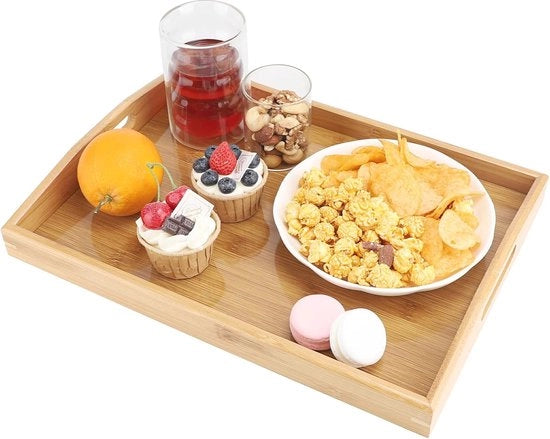 Piatto da tavola in bambù rettangolare con maniglie - piatto da servire versatile per colazione e decorazione