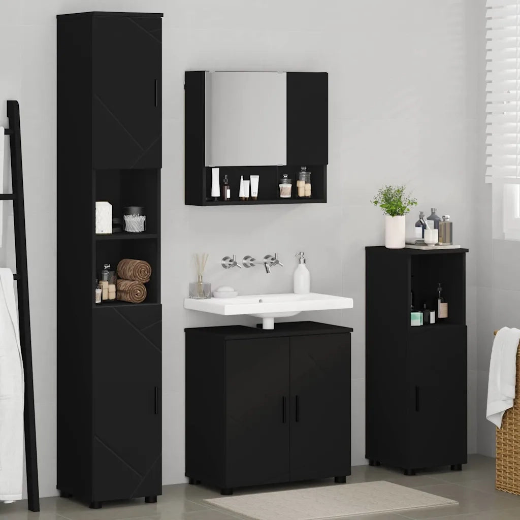 Set di mobili per il bagno Montaggio a parete 4 pcs Nero 3392964
