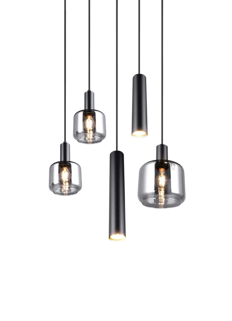 Lampada sospensione moderna nera tonda 5 luci Trio