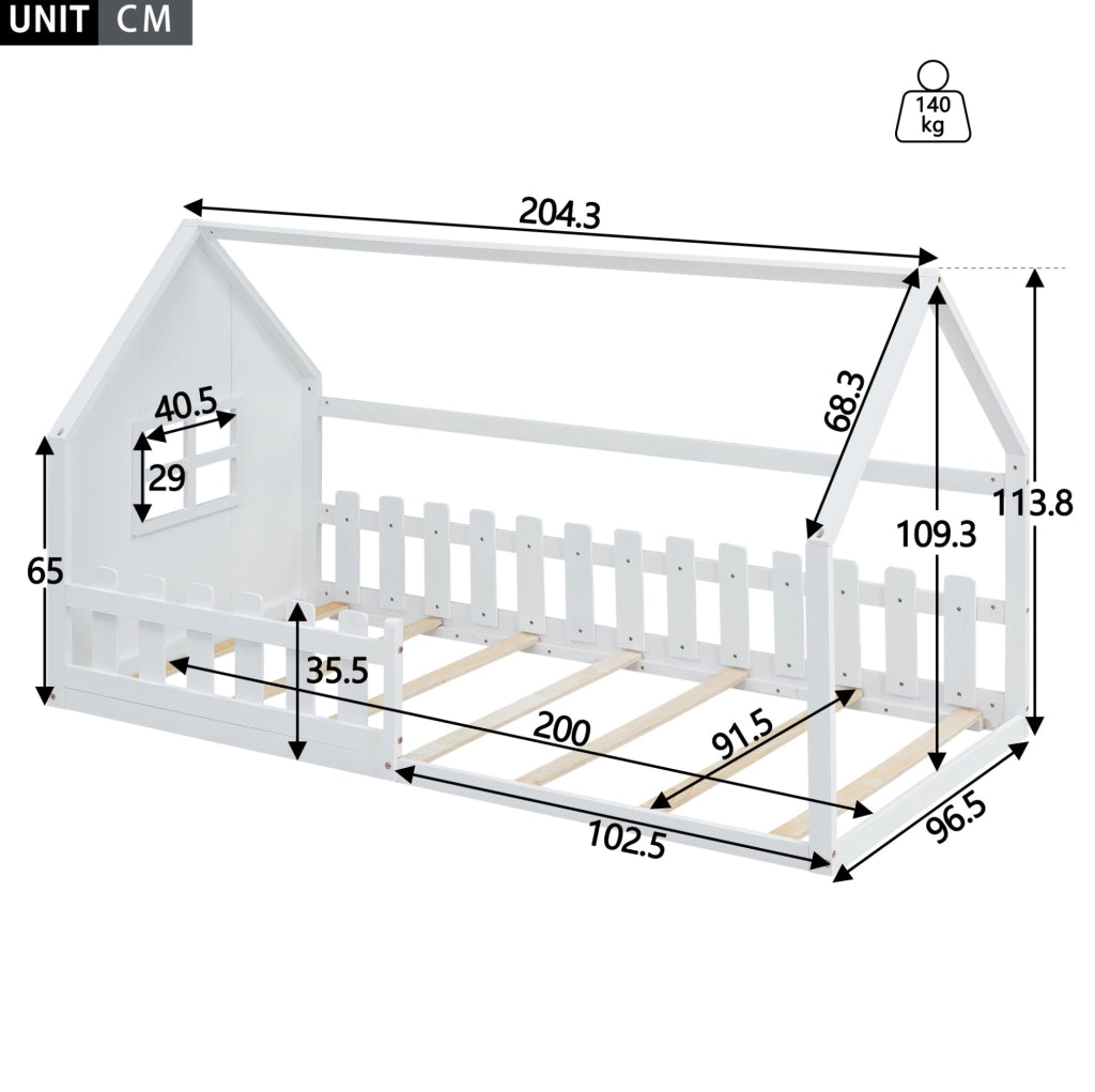 Letto per bambini a forma di casetta 90 x 200 cm, bianco