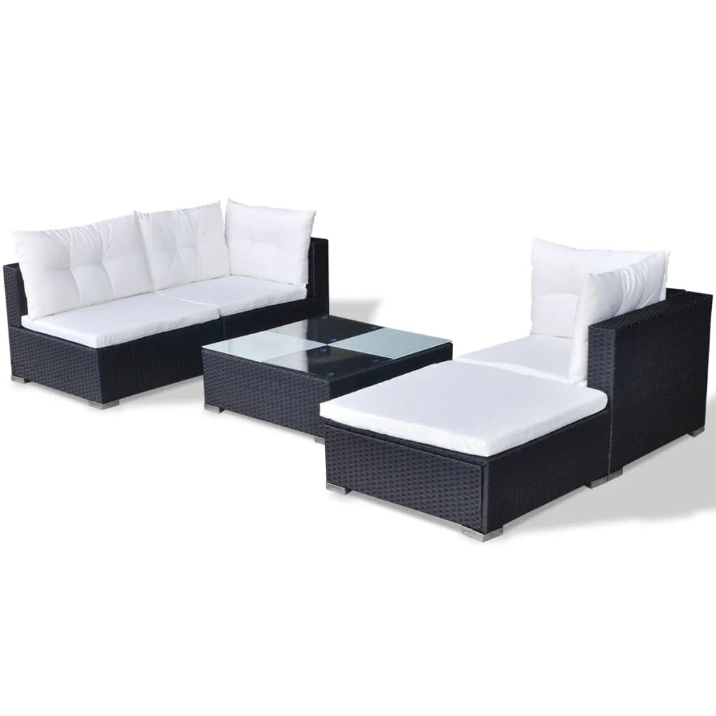 Set di mobili da giardino mobili da esterno 5 pezzi con cuscini resina intrecciata nera 02_0016482