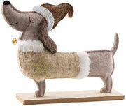 Decorazione figurina cagnolino - Base velluto legno - Decorazione natalizia - Paillette stella dorata - 27 cm largo - Aspetto accogliente