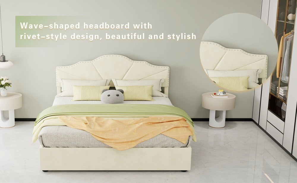 Letto Contenitore Imbottito ¨C MINIMAL ¨C Velluto Beige 160x200 con Idraulico