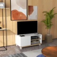 Mobile TV 42" Max con 2 Ripiani Aperti e Anta e Ruote, in Truciolato, 80x45x39.5 cm, Bianco